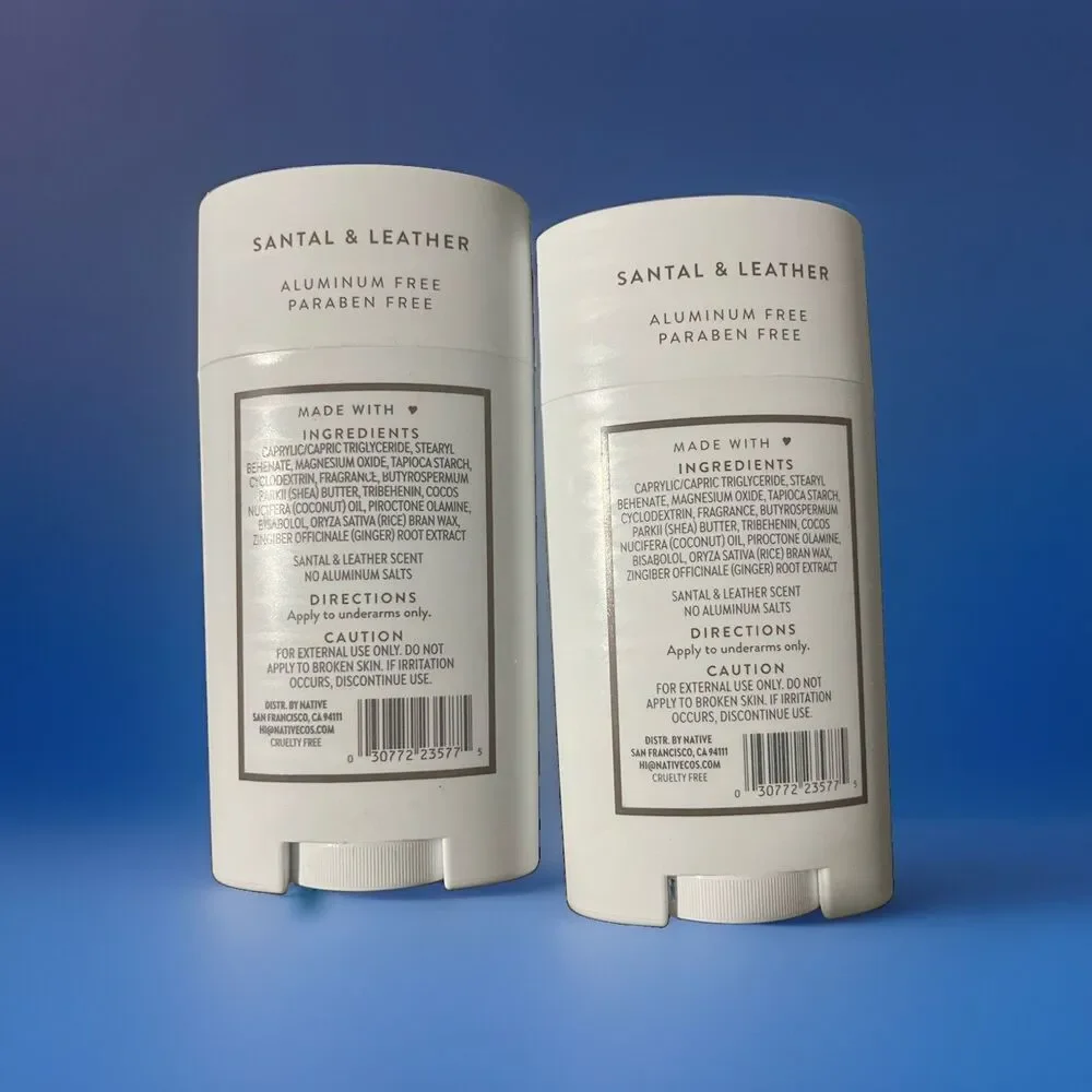 Native Deodorant Stick Santal &Leather 2.65 oz Aluminum-Free Paraben-Free 2 pack